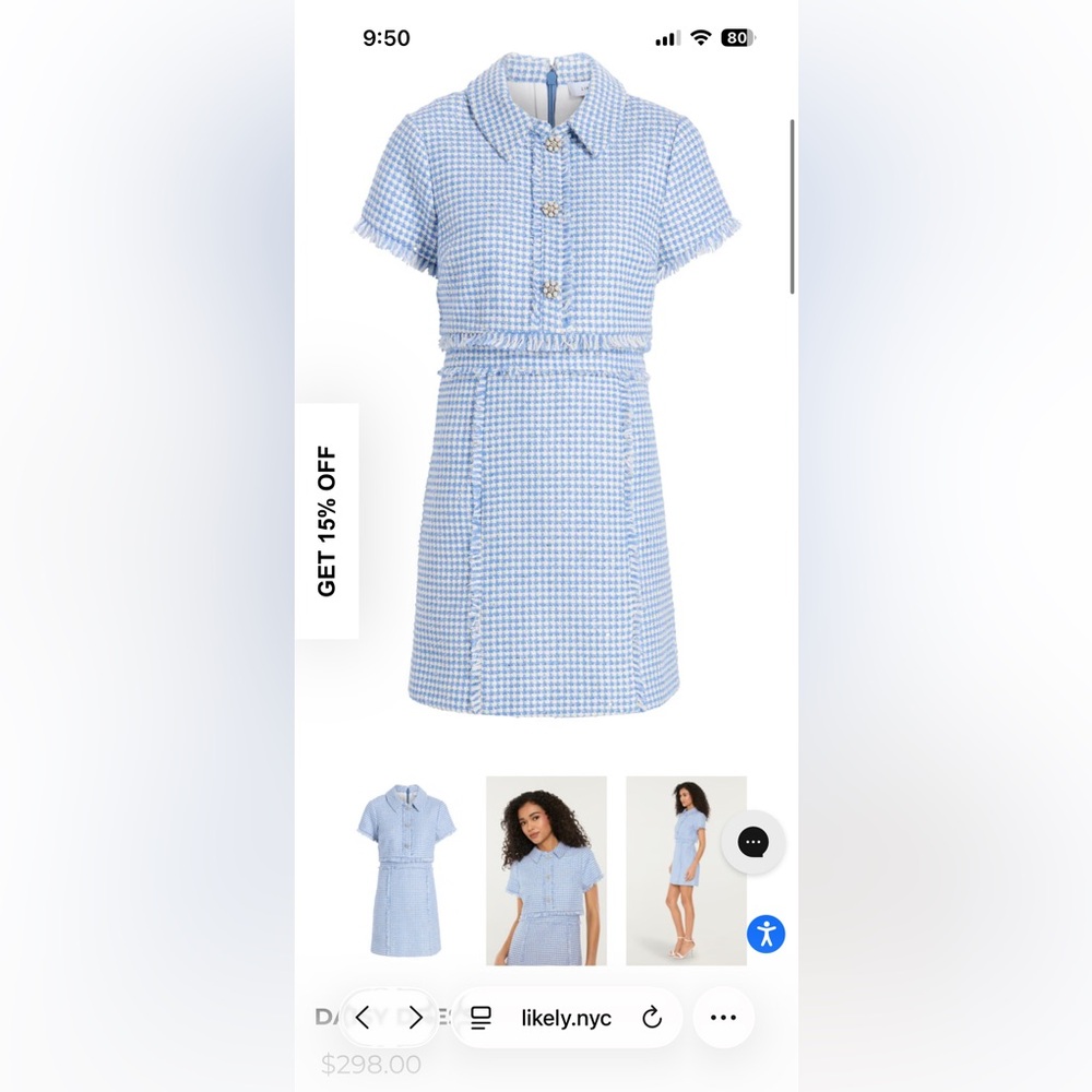 Likely Daisy Gingham Dress, Set in Blue and White, New with Tags, Size 2